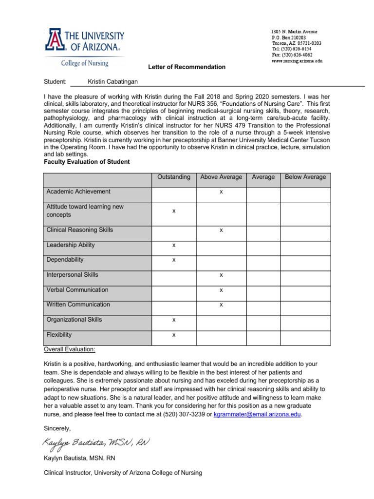 Kristin Letter of Recommendation | PDF | Nursing | Behavior Modification