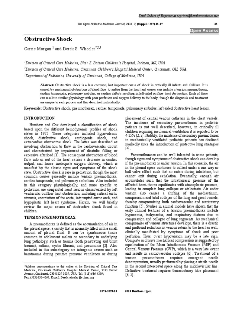 Obstructive Shock Pediatric - Journal PDF | PDF | Shock (Circulatory ...