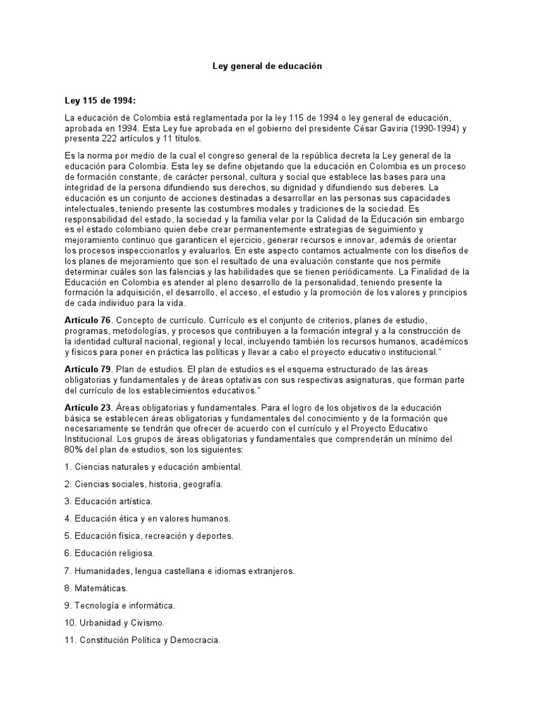 Ley General de Educación Cristian | PDF | Plan de estudios | Evaluación