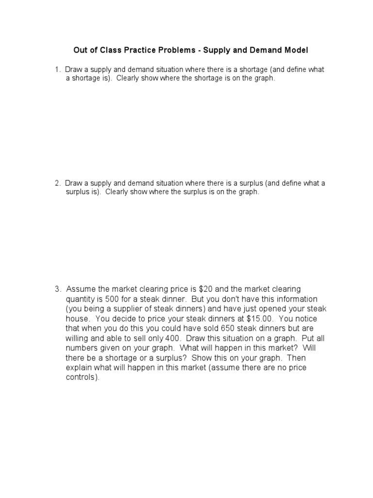 Out of Class Practice Problems - Supply and Demand Model | PDF | Supply ...