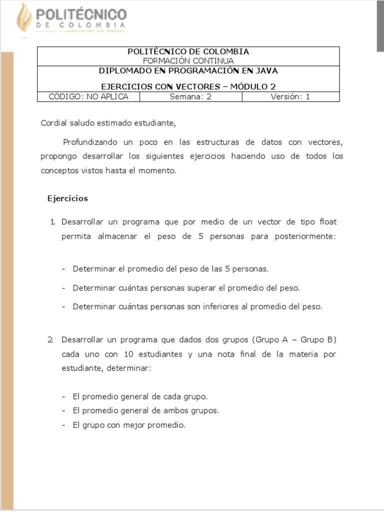 Módulo 2 - Ejercicios - Vectores PDF | PDF