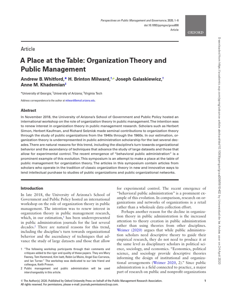 A Place at The Table Organization Theory and Public Management | PDF ...