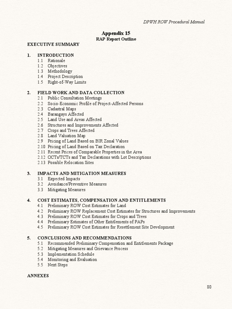 DRAM Appendix 15 - RAP Report Outline PDF | PDF