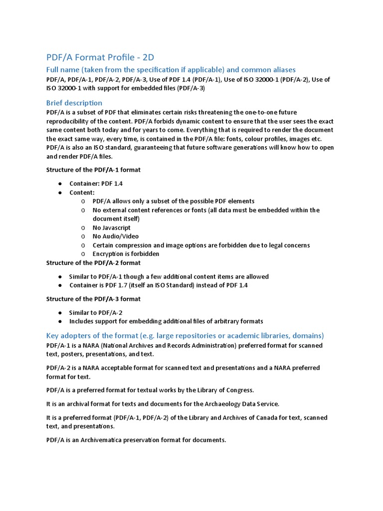 PDF/A Format Profile 2D Full Name (Taken From The Specification If