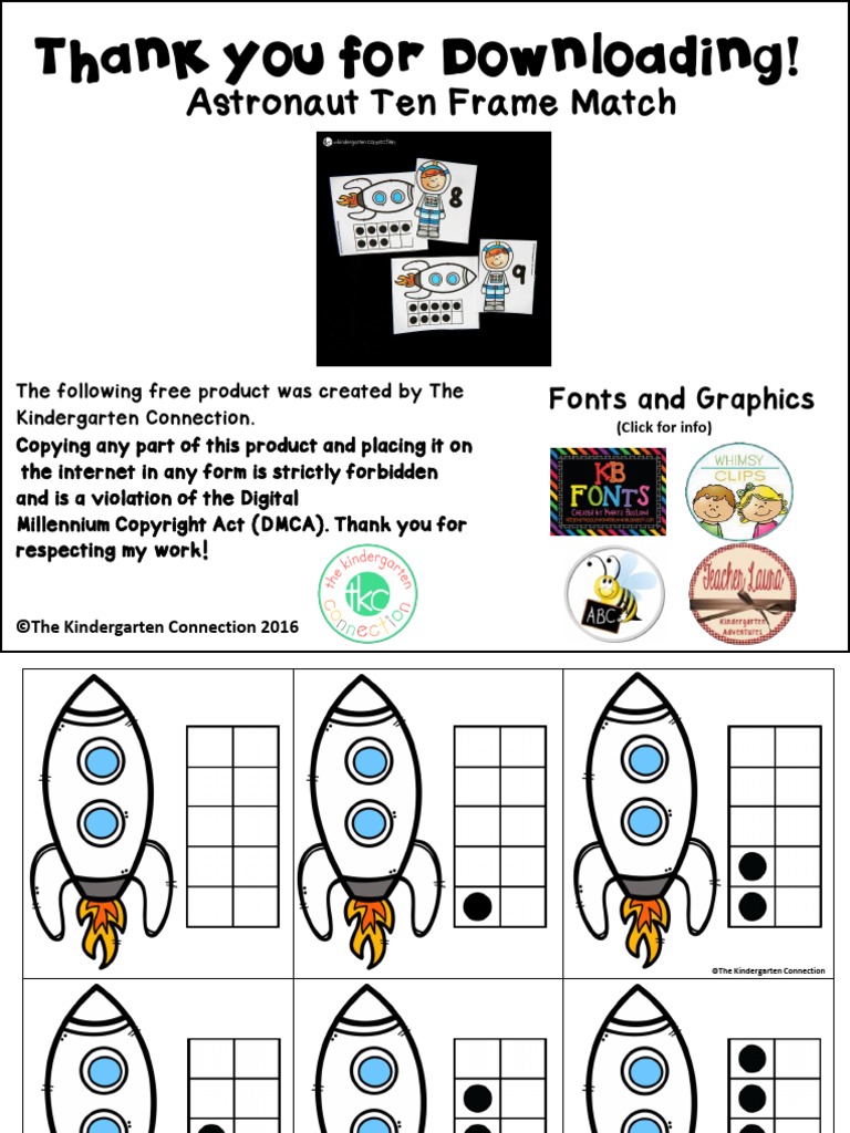 Thank You For Downloading!: Astronaut Ten Frame Match | PDF