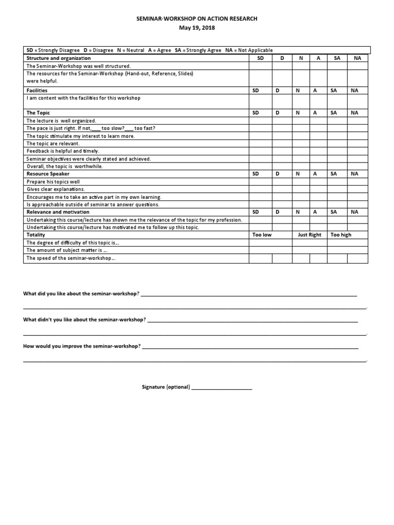 Seminar Evaluation Form Download Free Pdf Lecture Pedagogy