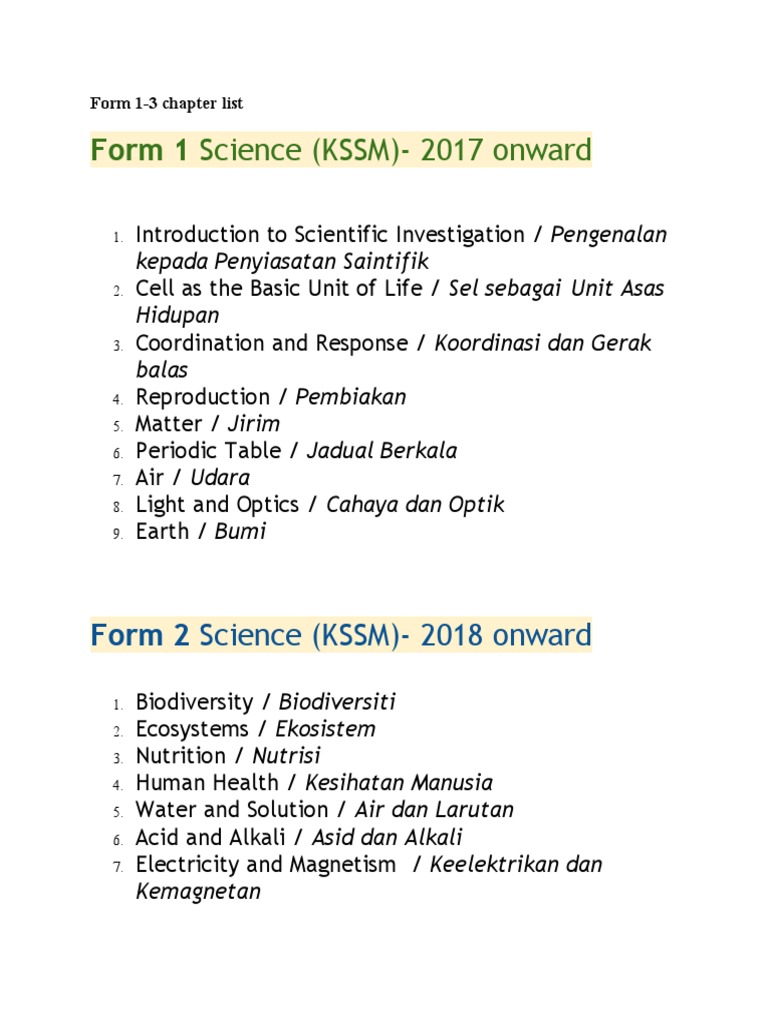 Science Topc (Form 1 - 3) | PDF