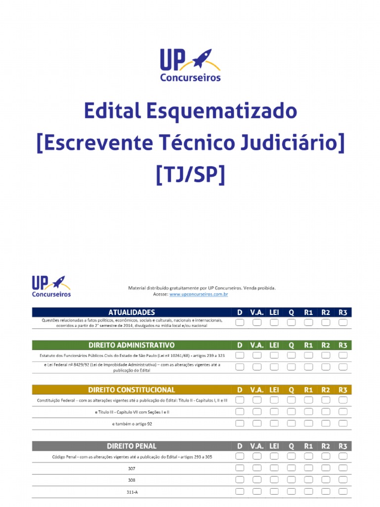 Edital Esquematizado (Escrevente Técnico Judiciário) (TJ - SP) - PDF ...