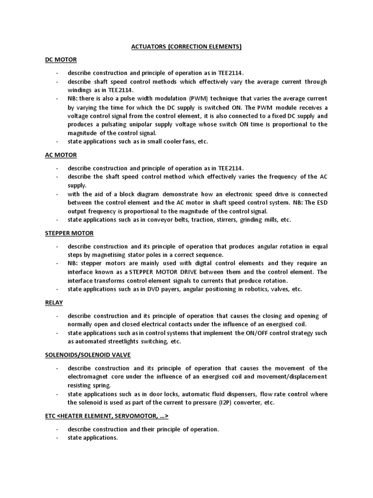Actuators And Control Elements Guide Pdf Electric Motor Switch