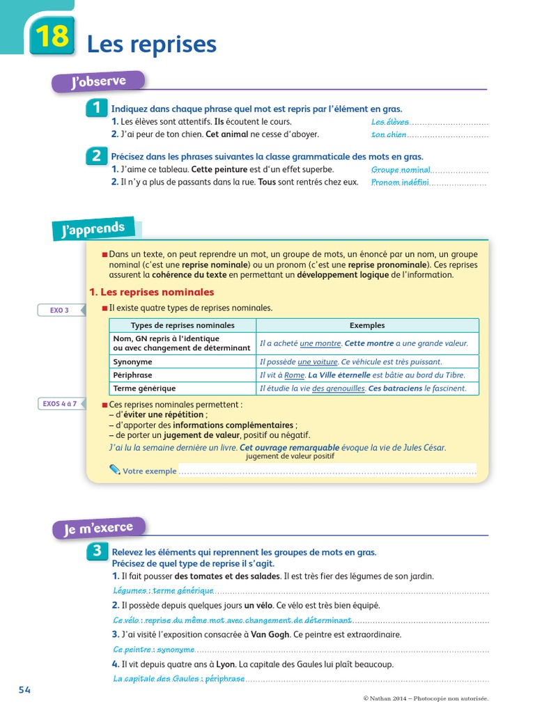 Les Mots de Reprise | PDF | Pronom | Syntaxe