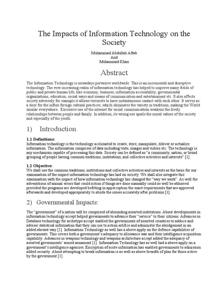 The Impacts of Information Technology On The Society: 1.1 Definitions ...