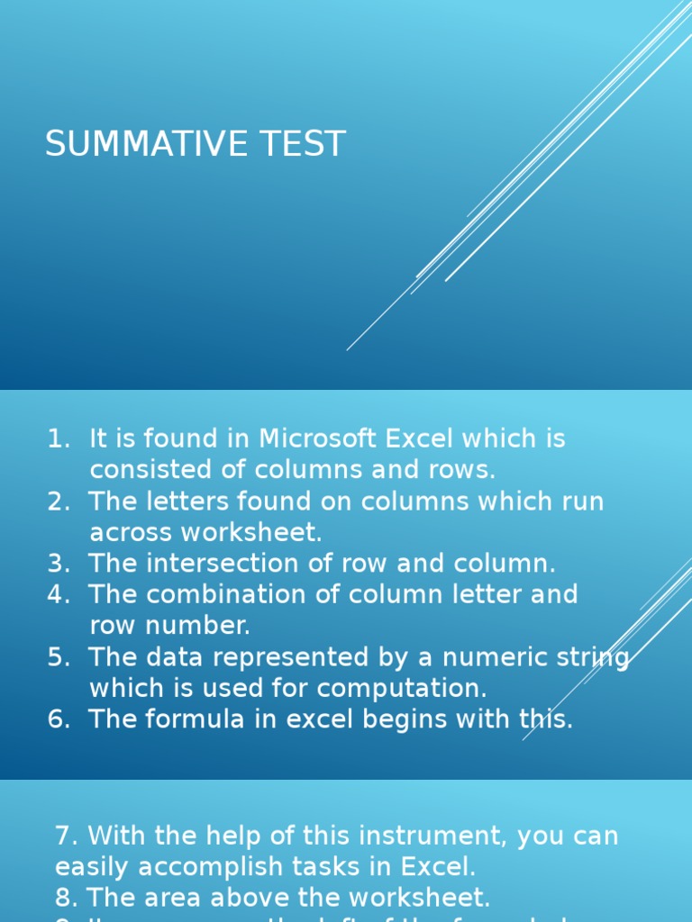 Excel Summative Test Overview | PDF | Teaching Methods & Materials ...