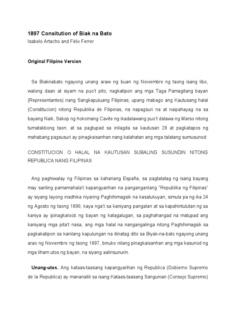 The 1897 Constitution of Biak Na Bato PDF