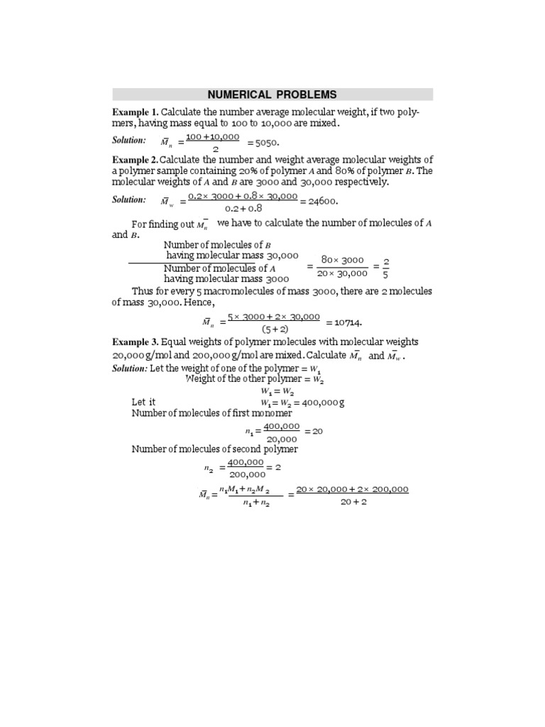 Number Average Molecular Weight Examples | PDF | Molecular Mass | Polymers