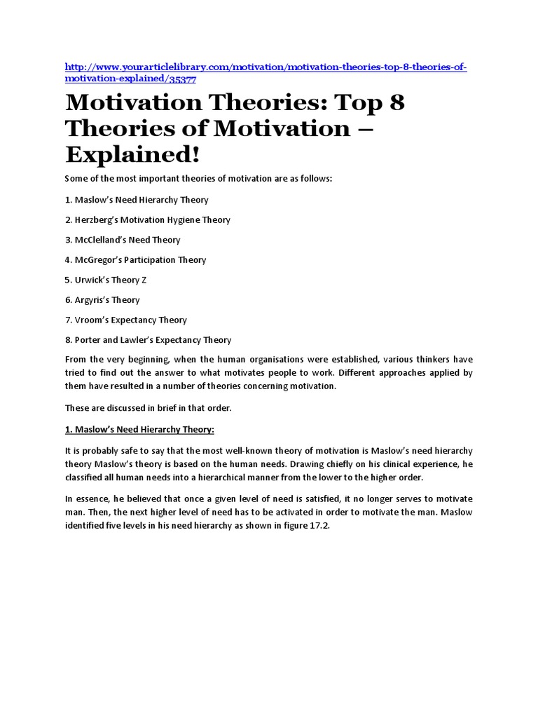 Overview of Motivation Theories | PDF | Motivation | Motivational
