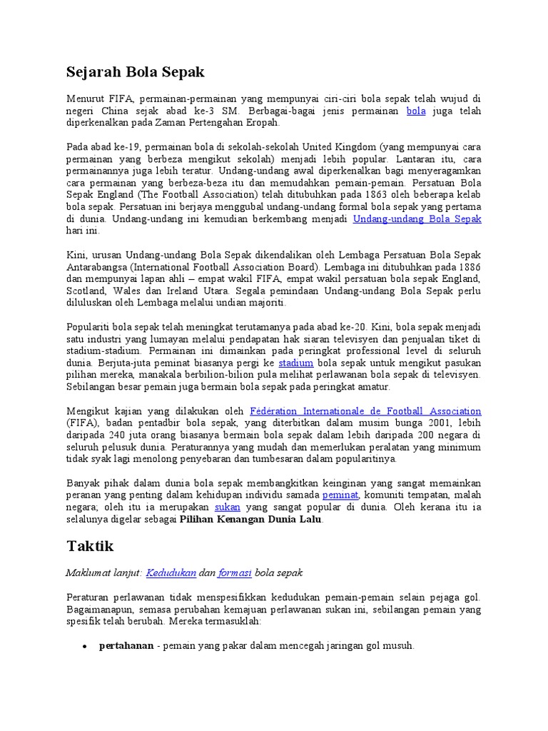 Sejarah Bola Sepak Pdf