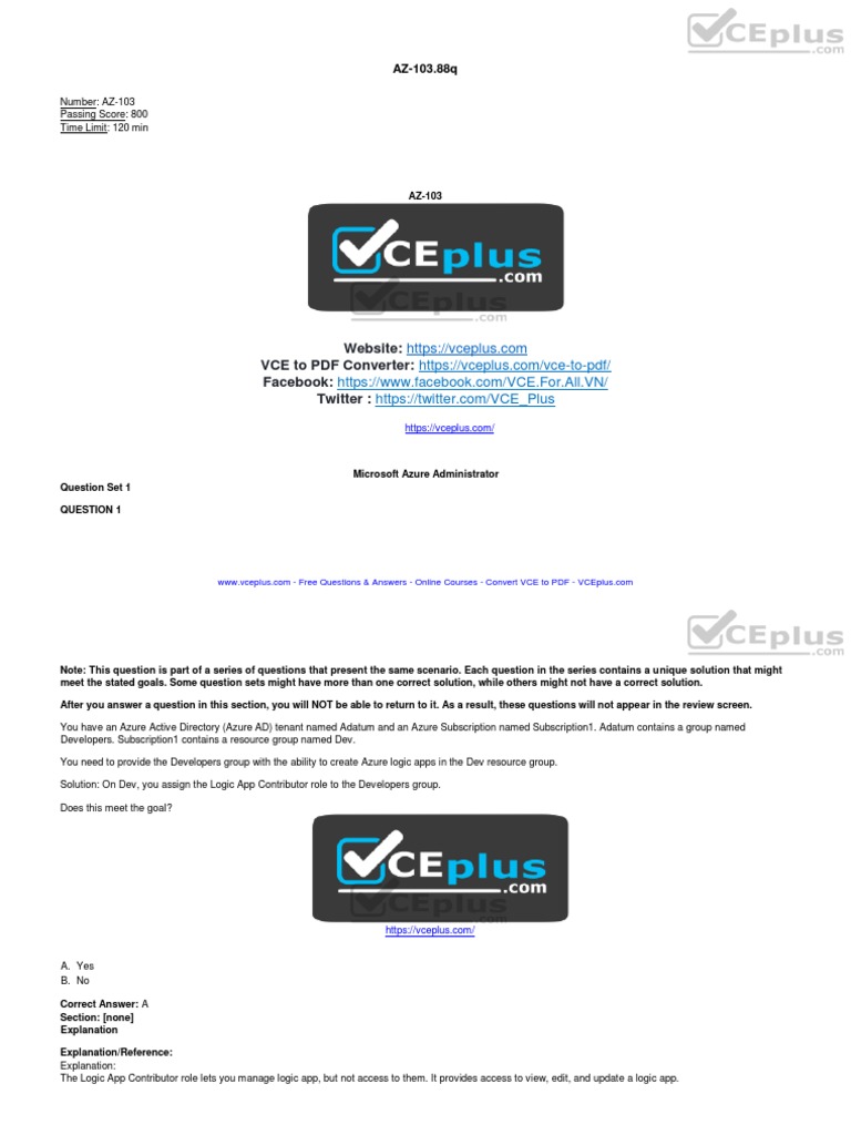 AZ-103 Microsoft Azure Exam Questions | PDF | Active Directory | Backup