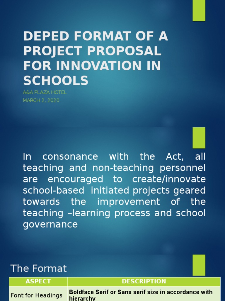 Deped Format Of A Project Proposal For Innovation Pdf Paragraph Risk