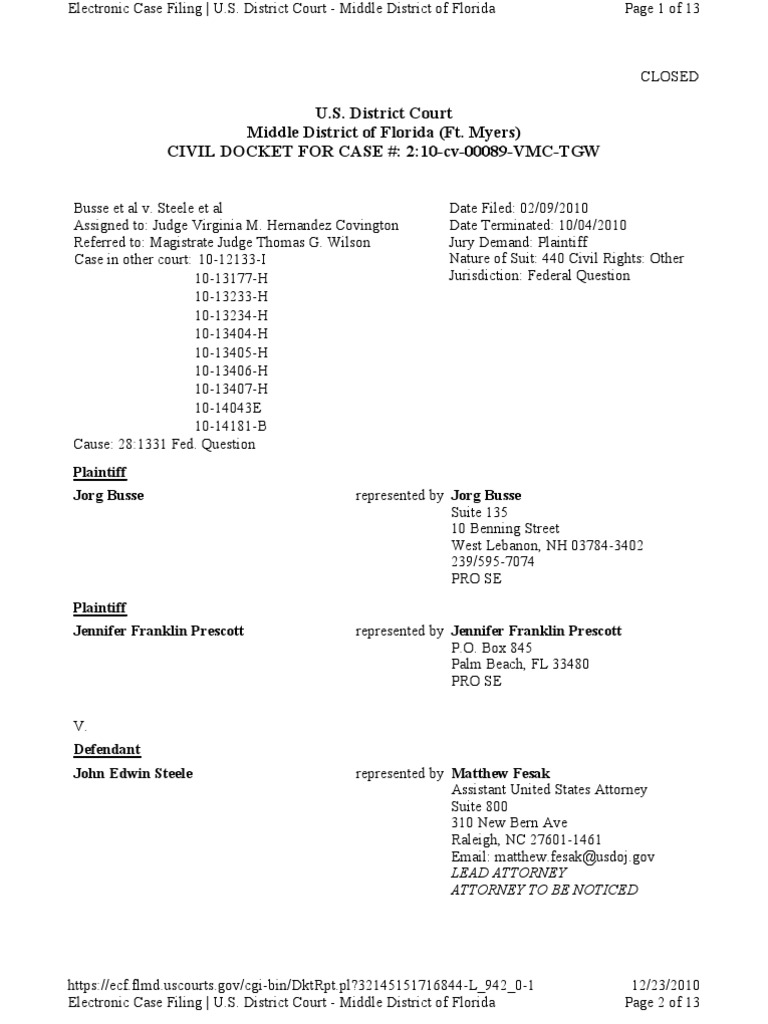 U.S. District Court Middle District of Florida (Ft. Myers) CIVIL DOCKET ...