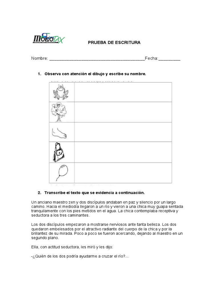 Prueba De Escritura Pdf