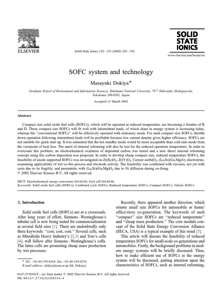SOFC System and Technology | PDF | Solid Oxide Fuel Cell | Fuel Cell