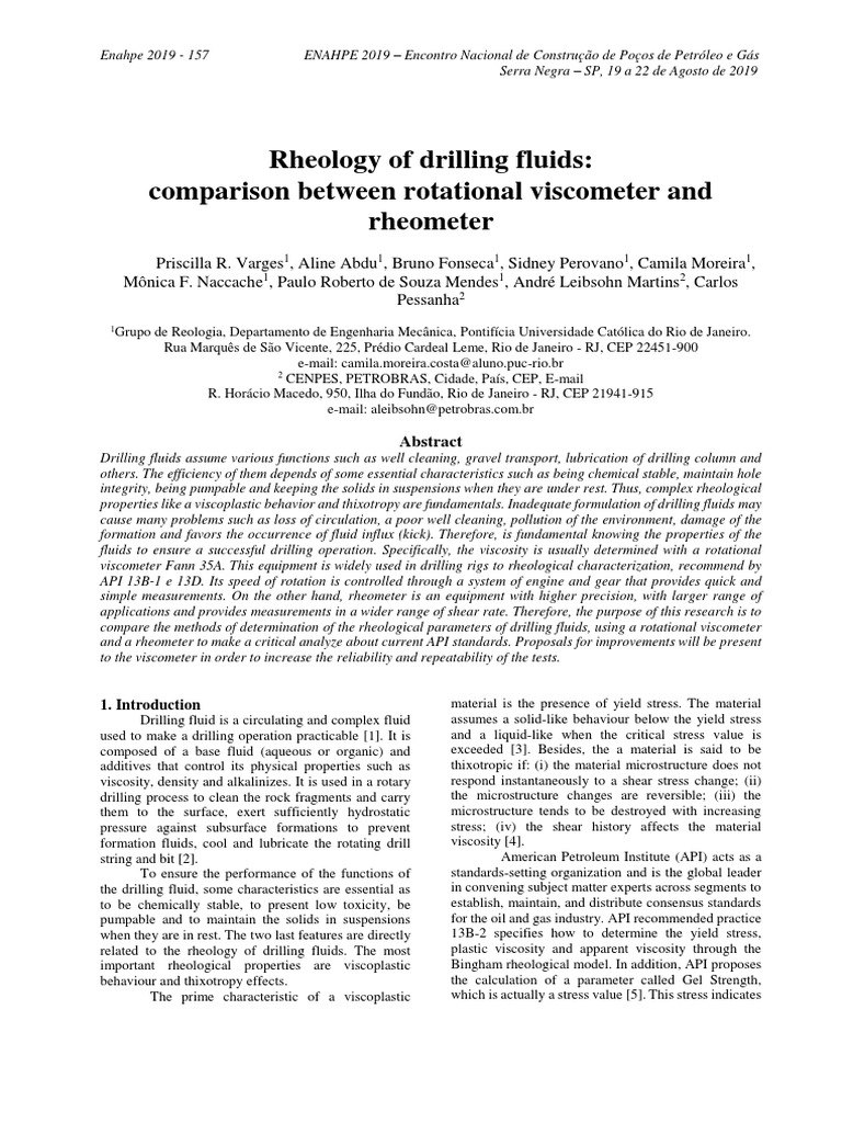 Rheology of Drilling Fluids: Comparison Between Rotational Viscometer ...