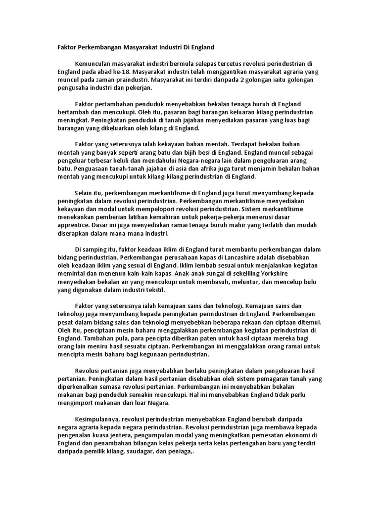 Faktor Perkembangan Masyarakat Industri Di England Pdf