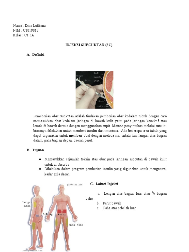Lokasi dan Prosedur Injeksi Subkutan | PDF