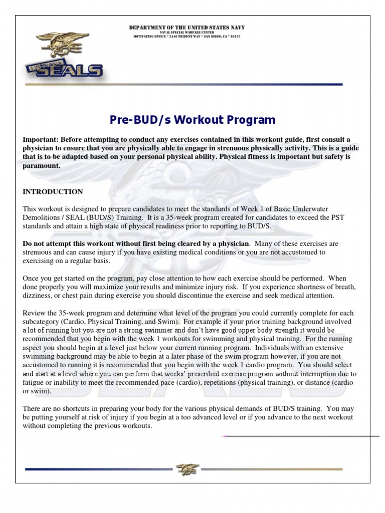 Pre-BUD/S 35-Week Workout Guide | PDF | Physical Fitness | Aerobic Exercise