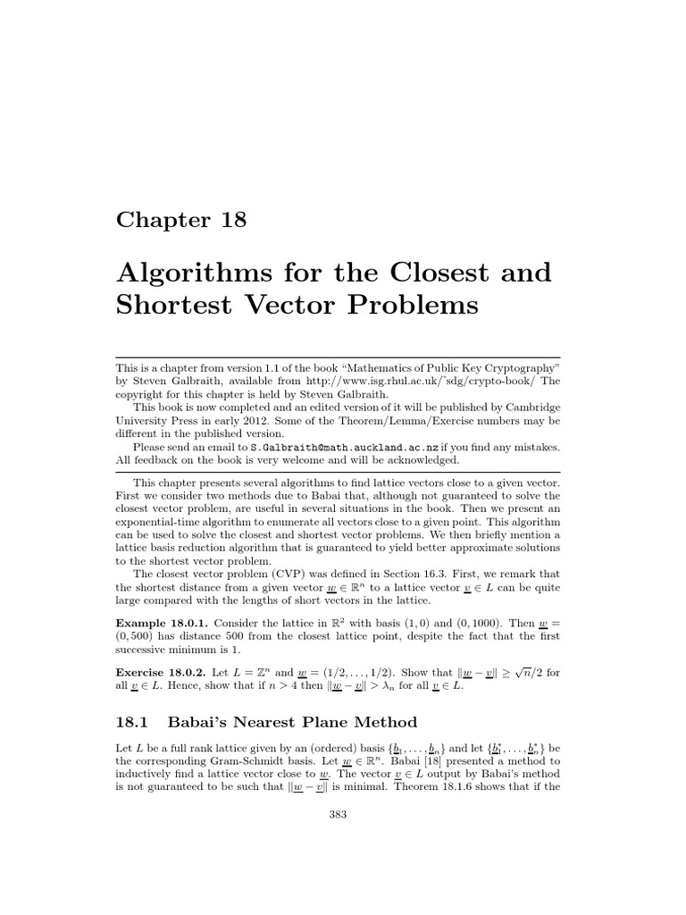 Algorithms For The Closest and Shortest Vector Problems | PDF | Basis ...