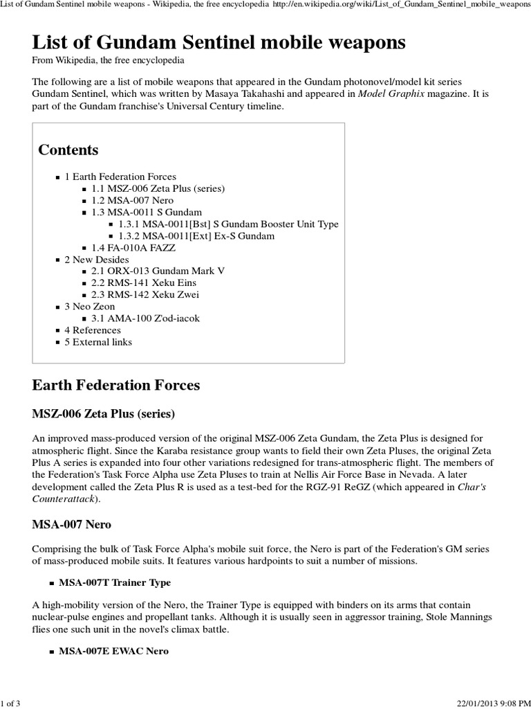 List of Gundam Sentinel Mobile Weapons Wikipedia, The Free