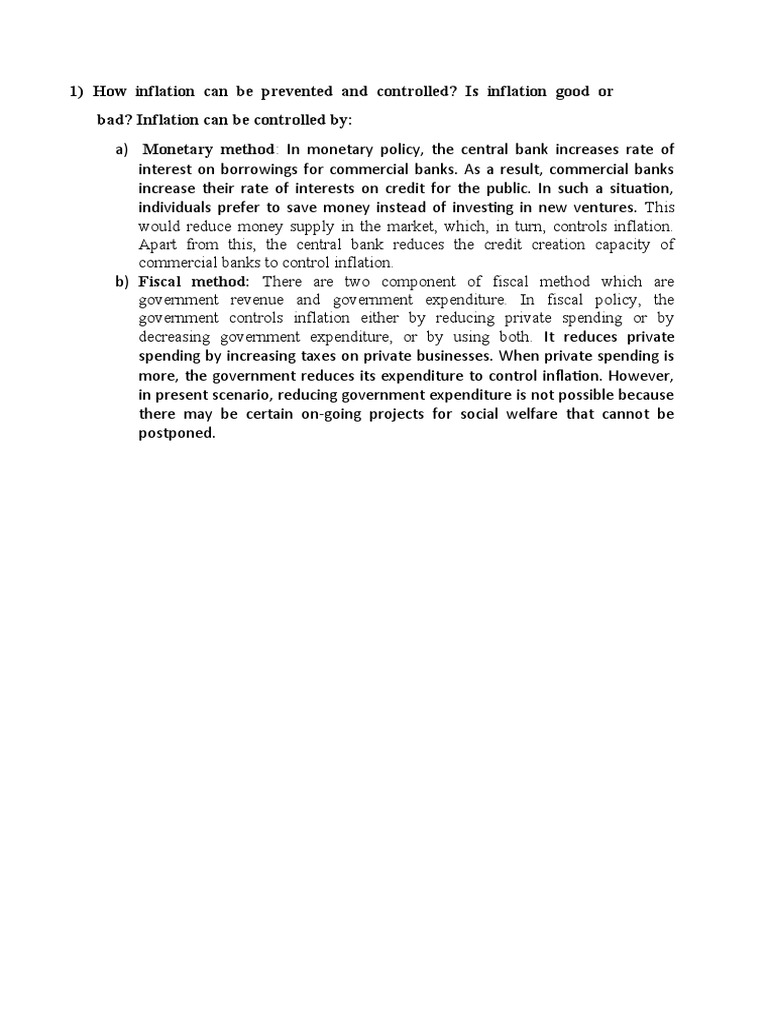1) How Inflation Can Be Prevented and Controlled? Is Inflation Good or