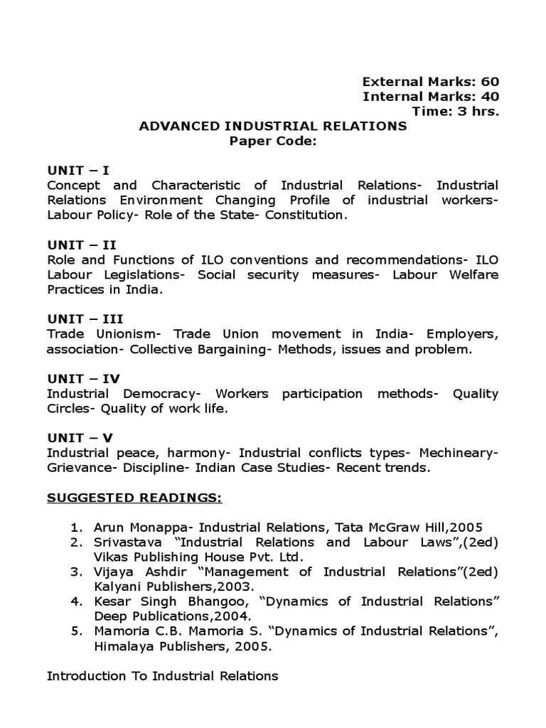Advanced Industrial Relations PDF Industrial Relations Employment