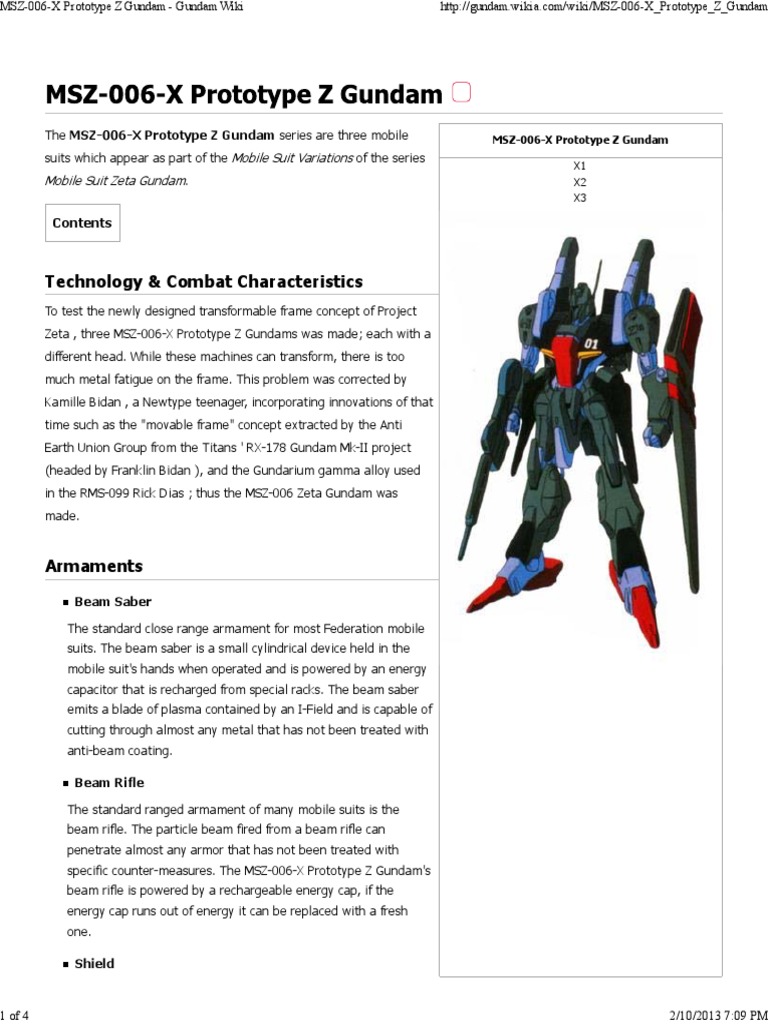 MSZ-006-X Prototype Z Gundam Overview | PDF | Weaponry | Nature