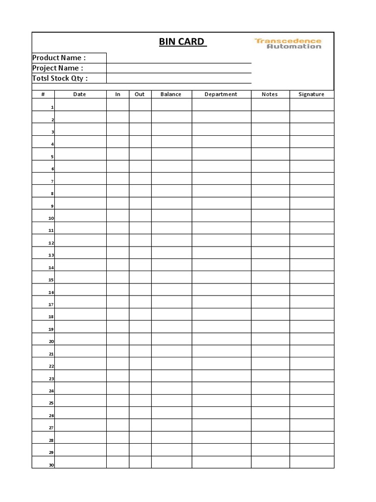 Bin Card  PDF Throughout Bin Card Template