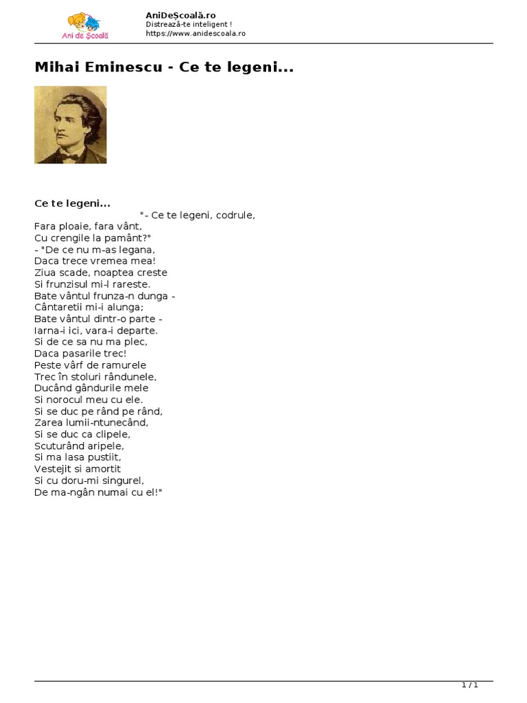 Mihai Eminescu Ce Te Legeni | PDF