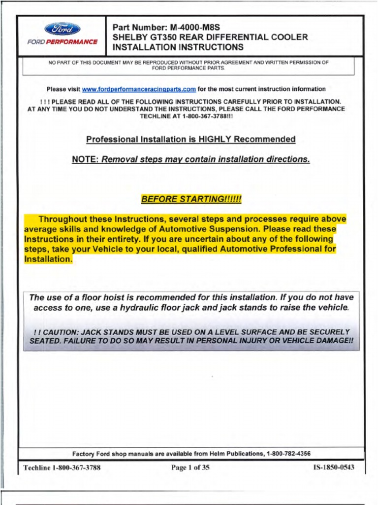 M4000m8sgt350 Shelby Gt350 Rear Differential Cooler PDF