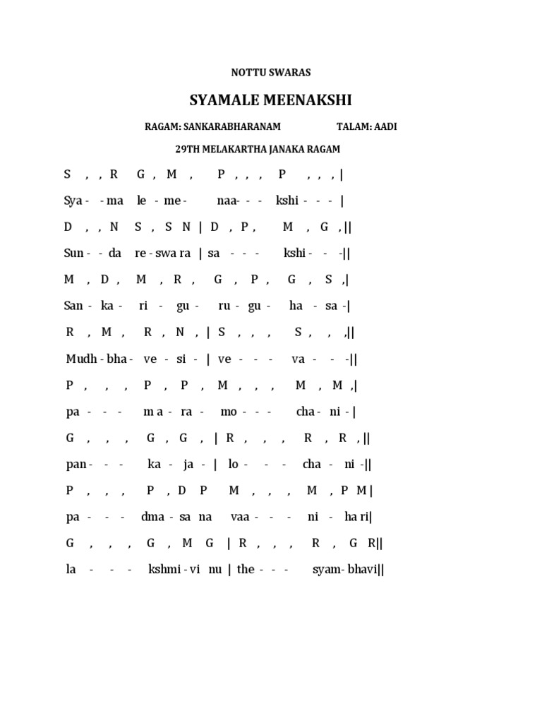 Syamale Meenakshi: Ragam: Sankarabharanam Talam: Aadi 29Th Melakartha ...