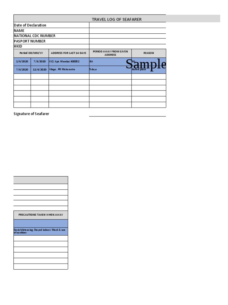 Seafarer Travel Log and Precautions | PDF