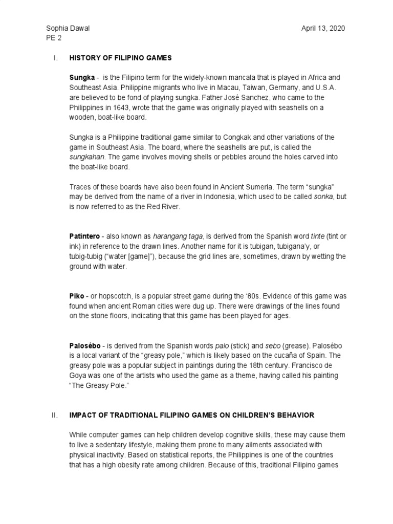 Filipino Traditional Games for Kids | PDF | Leisure