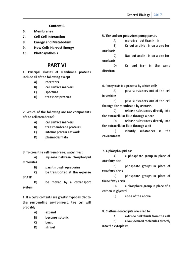 Cell Membrane and Transport Quiz | PDF | Cellular Respiration | Cell ...