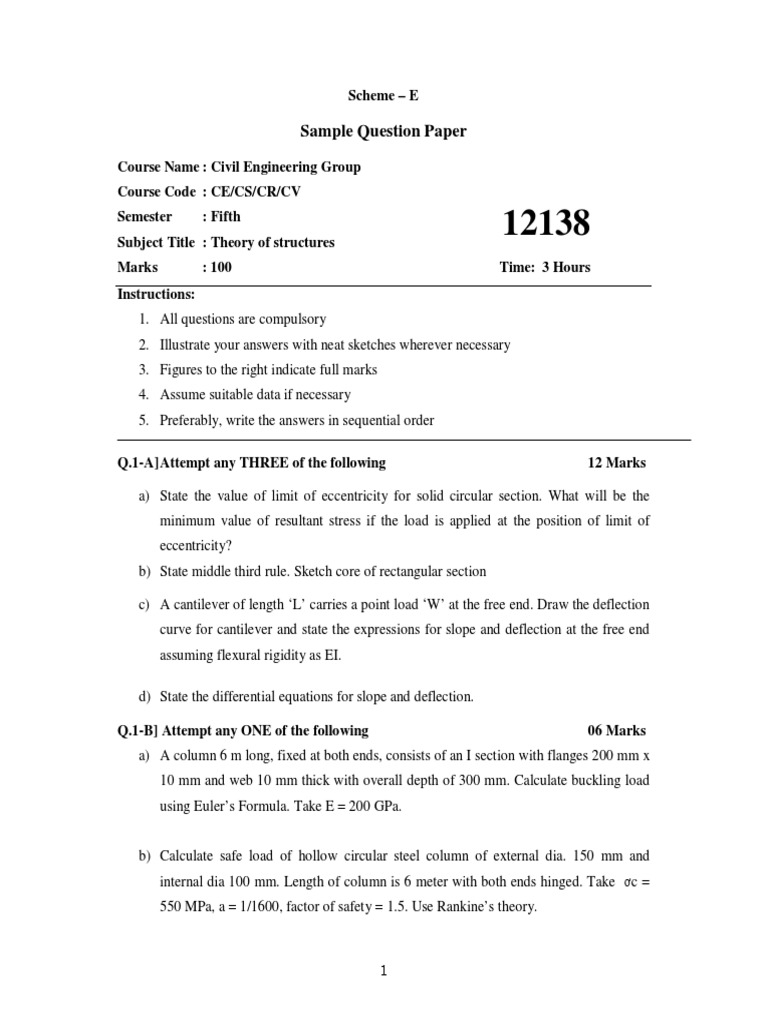 Theory of Structures Exam Paper | PDF | Beam (Structure) | Bending
