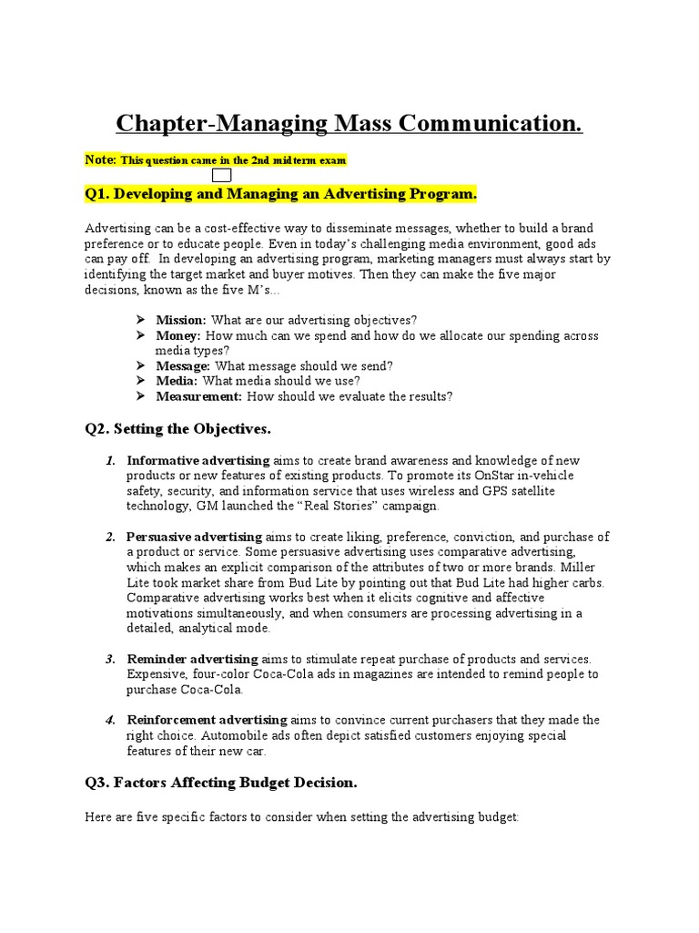 Chapter-Managing Mass Communication | PDF | Advertising | Brand