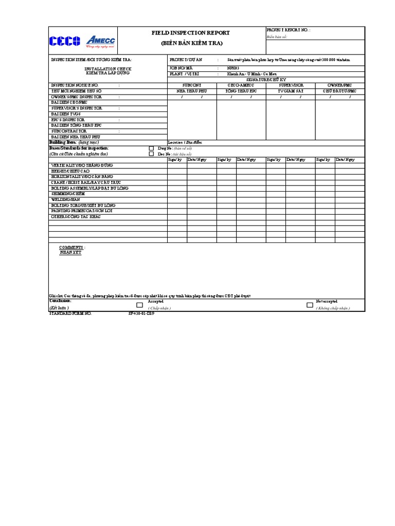 Field Inspection Report (Biên Bản Kiểm Tra) | PDF