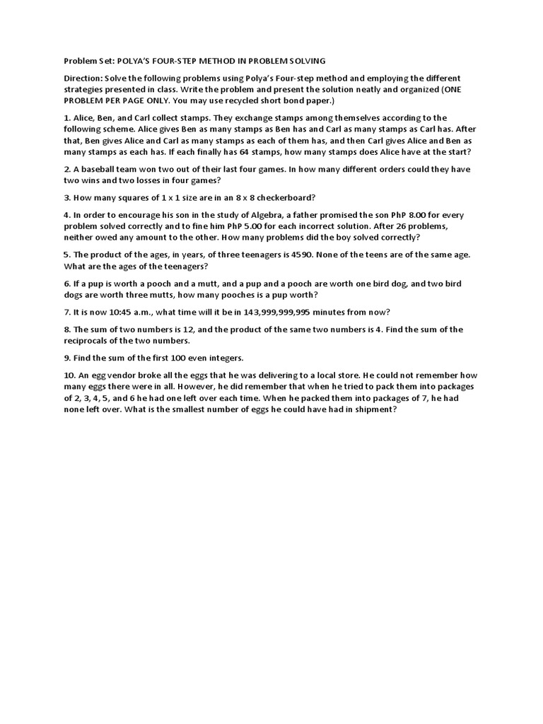 Polyas four step method in problem solving pdf