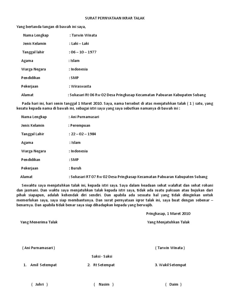 Contoh Format Surat Cerai Gugat - SuratMenyurat.net