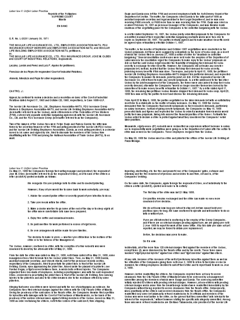 Labor Law Ii Unfair Labor Practice Pdf Strike Action Unfair