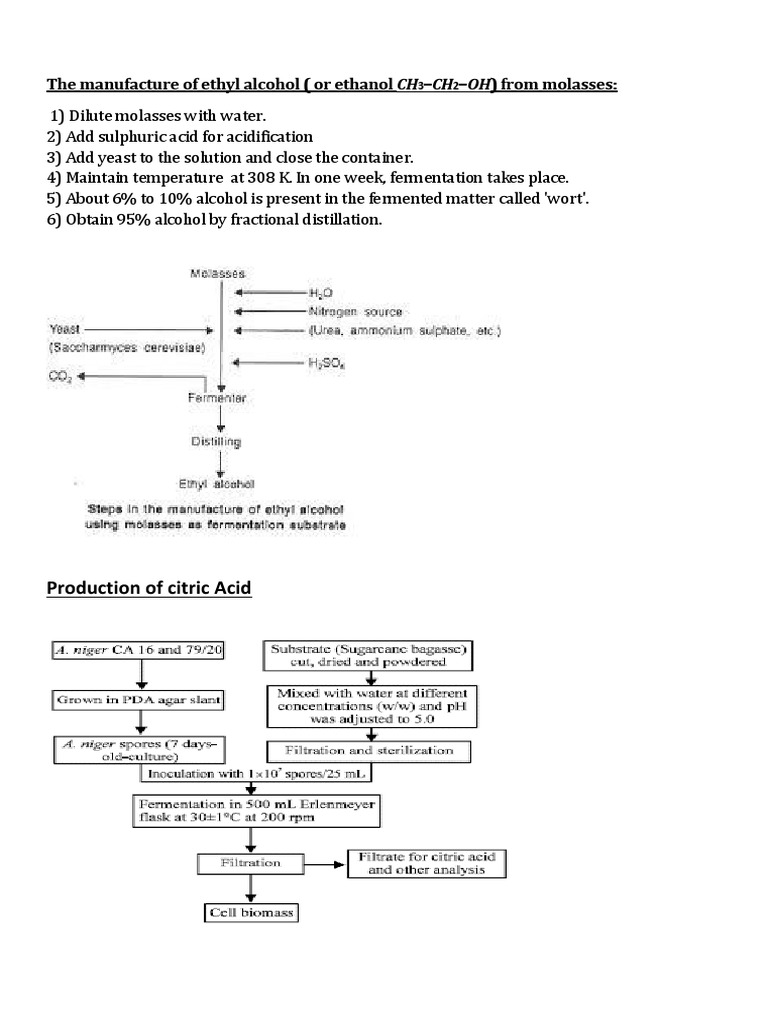 The Manufacture of Ethyl Alcohol (Or Ethanol CH CH OH) From Molasses ...