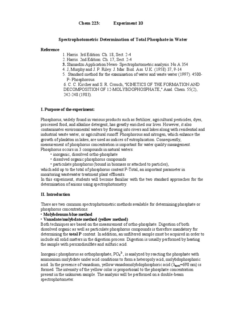 Spectrophotometric Phosphate Analysis | PDF | Phosphorus ...