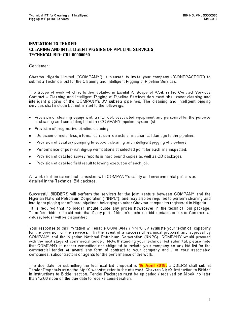 Intelligent Pigging Services ITT | PDF | Pipeline Transport | Government